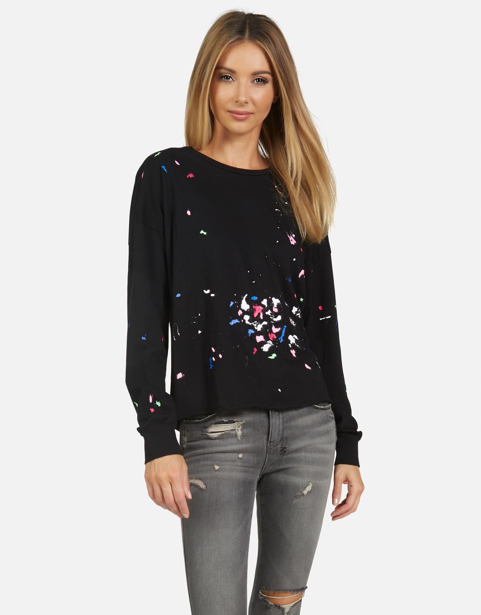 Keegan Crop Tee - Black/Confetti Splatter XS