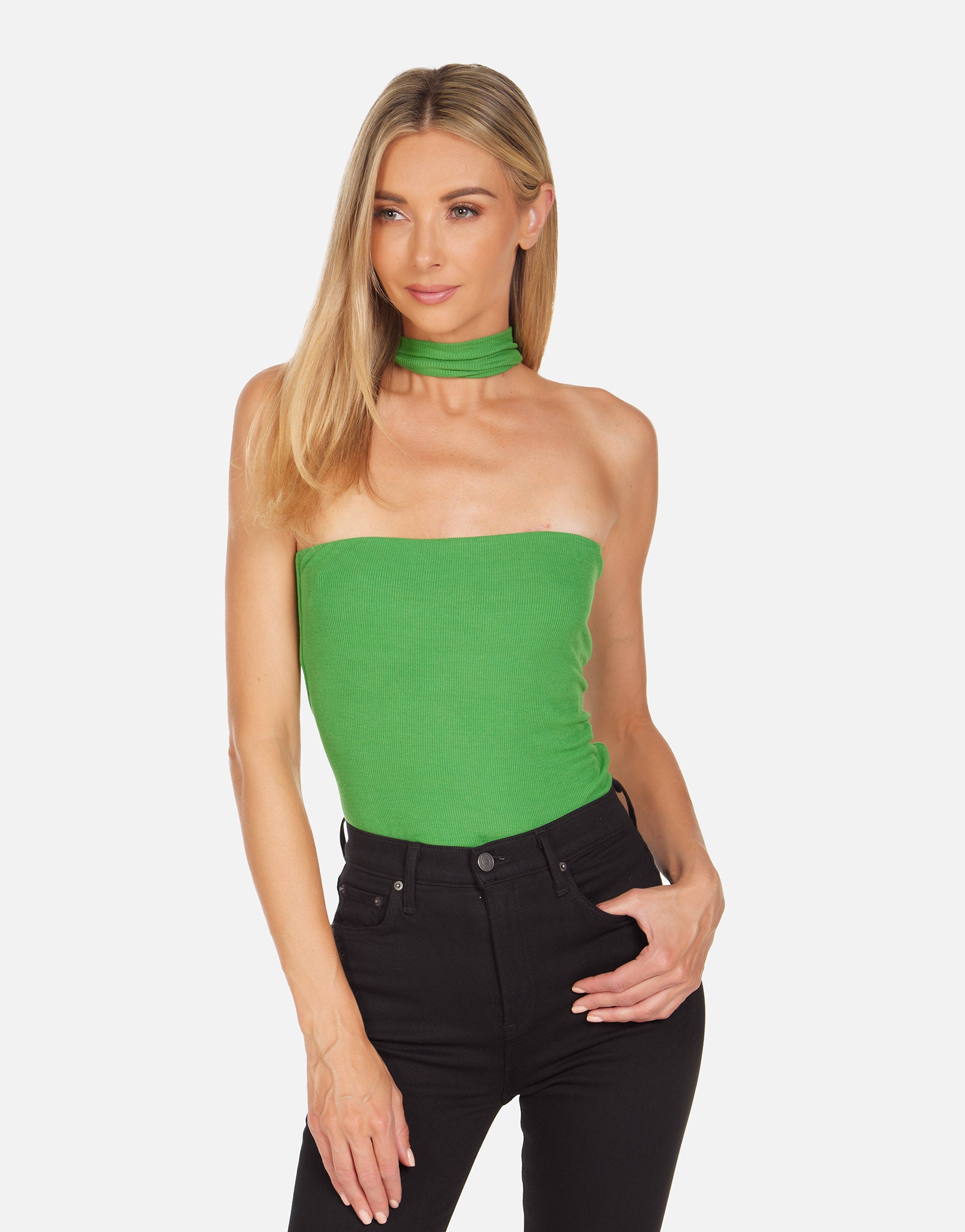 Lazaro Open Shoulder Mock Neck - Kelly Green L