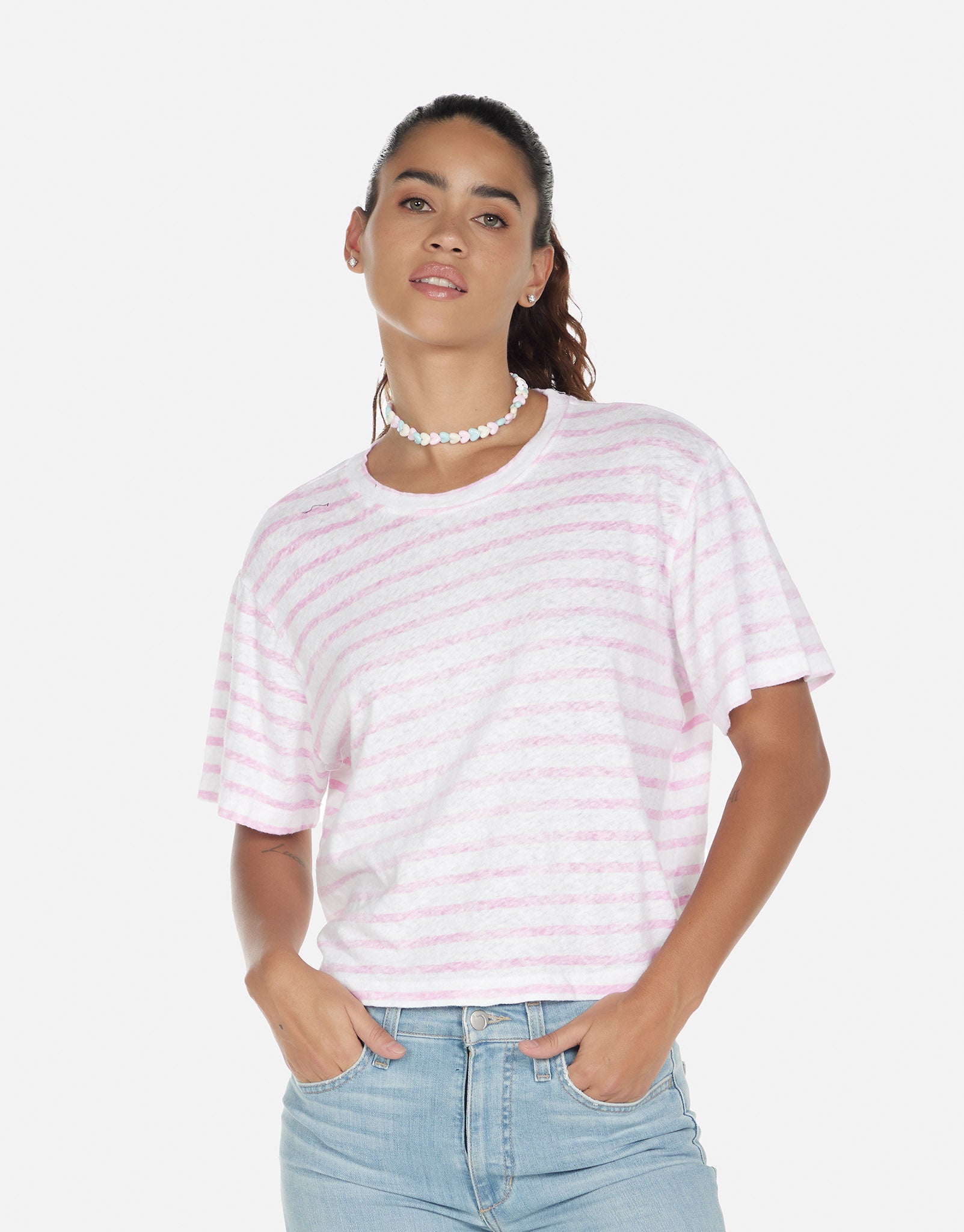 Alhambra Tee - White/ Pretty Pink XS