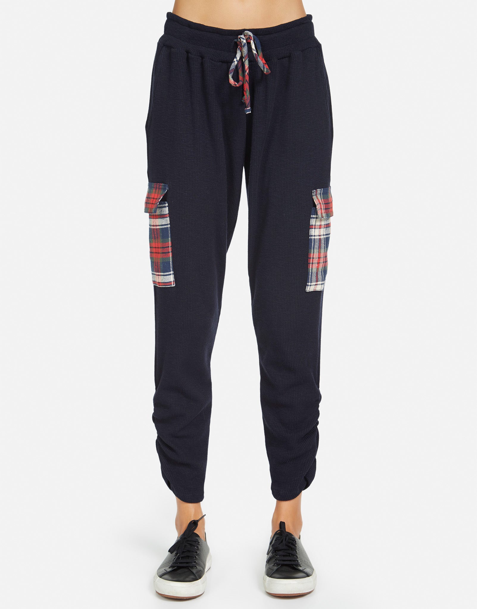 Carlos Shirred Pant - Navy/ Plaid S