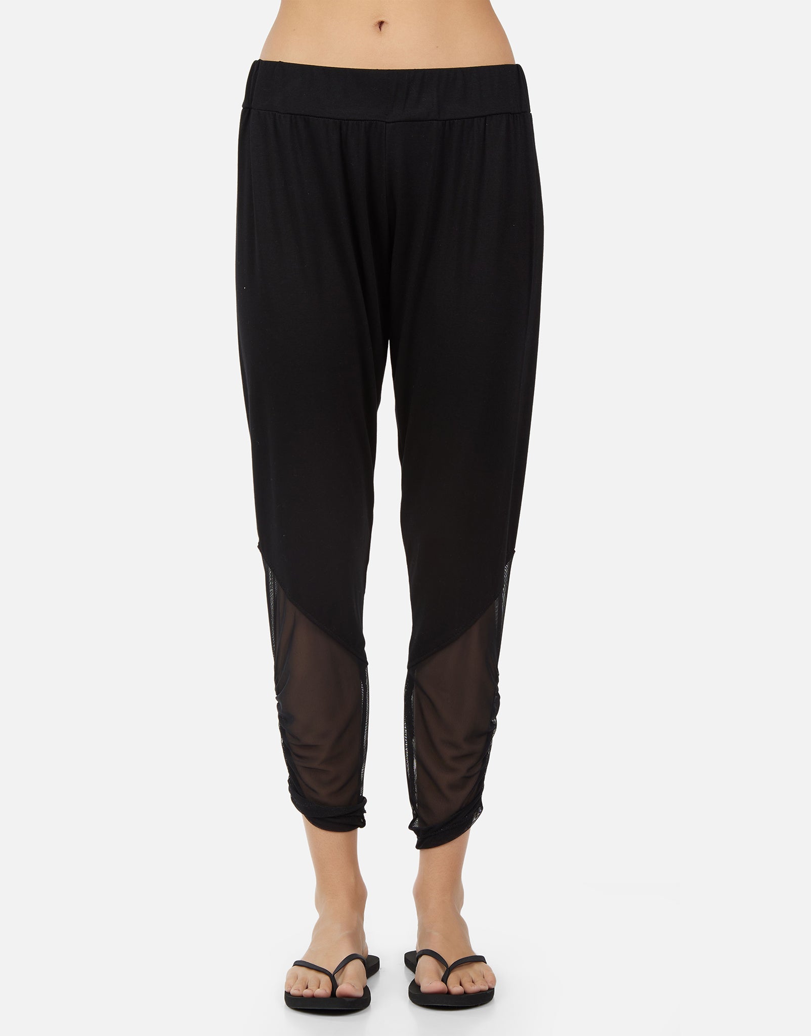 Ascot Shirring Pant w/ Contrast Mesh - Black XS