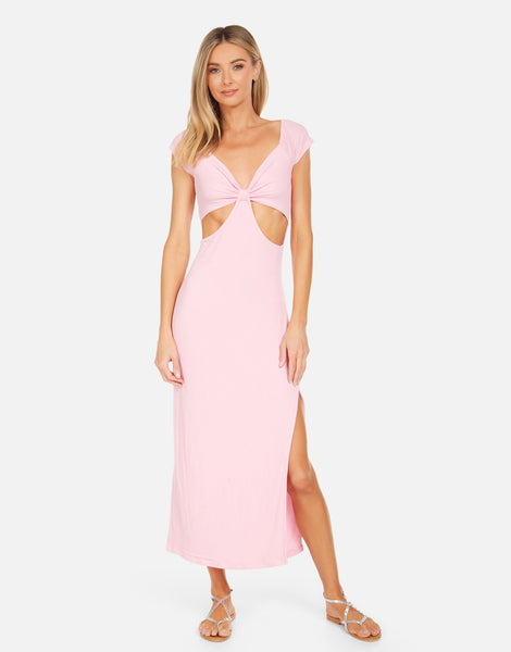 V-neck Cutout Ribbed Slit Fitted Maxi Dress