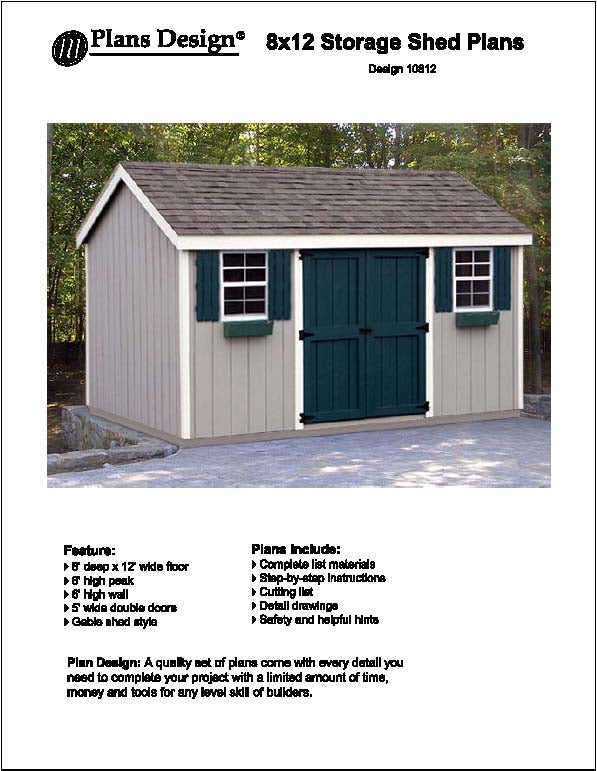 8' X 12' Classic Gable Storage Shed Floor Plans -Design #10812 - Plans 