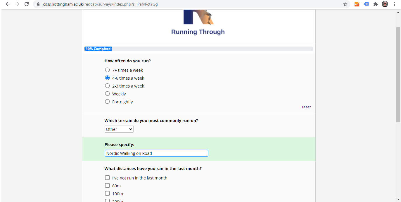 Running Through questionnaire