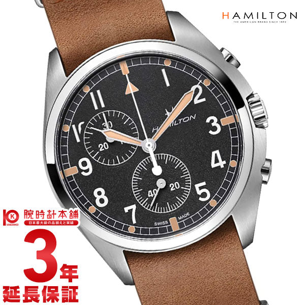 ハミルトン HAMILTON 腕時計 メンズ H76522531 カーキ アビエーション パイロット パイオニア クロノ クオーツ 43mm KHAKI AVIATION PILOT PIONEER CHRONO QUARTZ 43mm クオーツ（G10.211） ブラックxブラウン アナログ表示