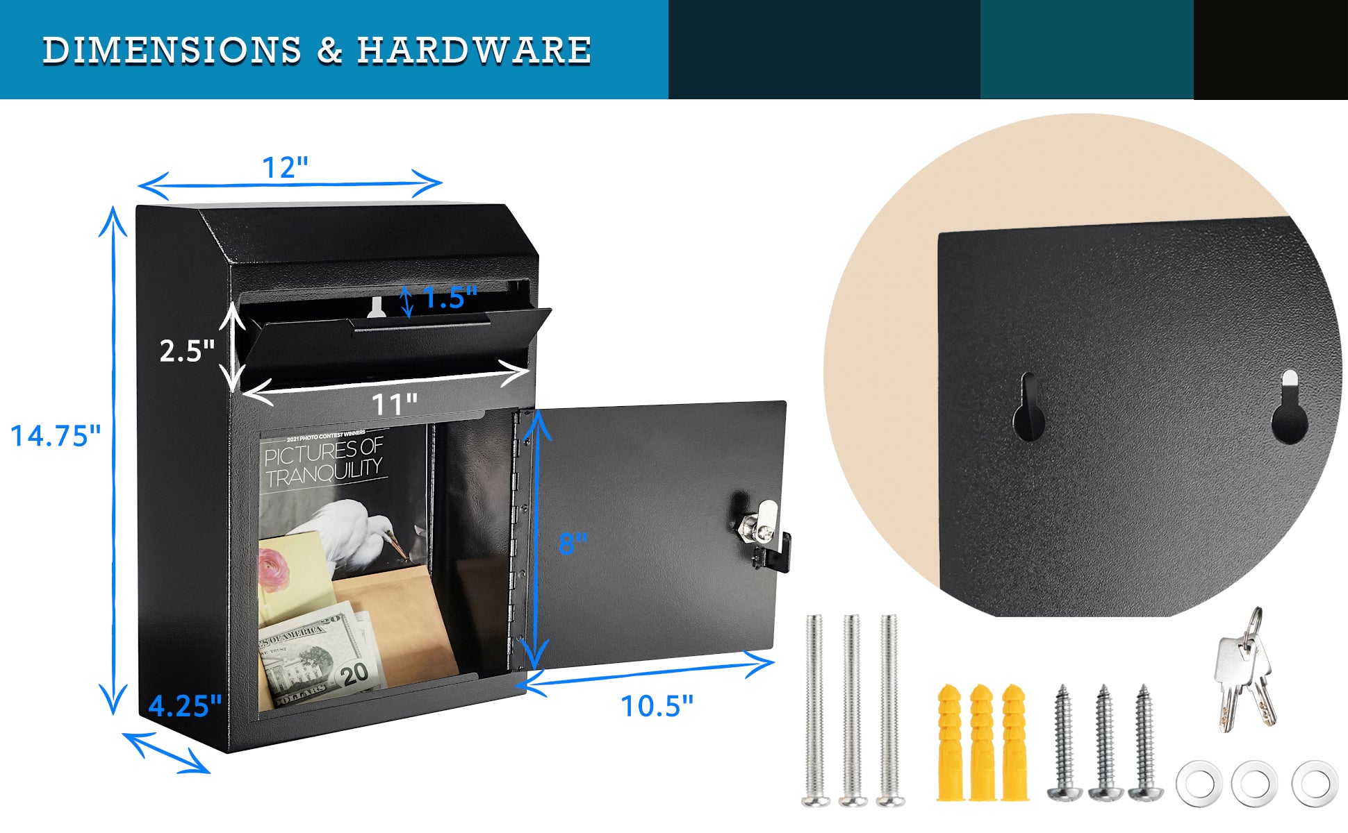 POCHAR-D02LH-Extra-Large-Wall-Mount-Dropbox-for-Payments-Deposit-and-Night-Keys