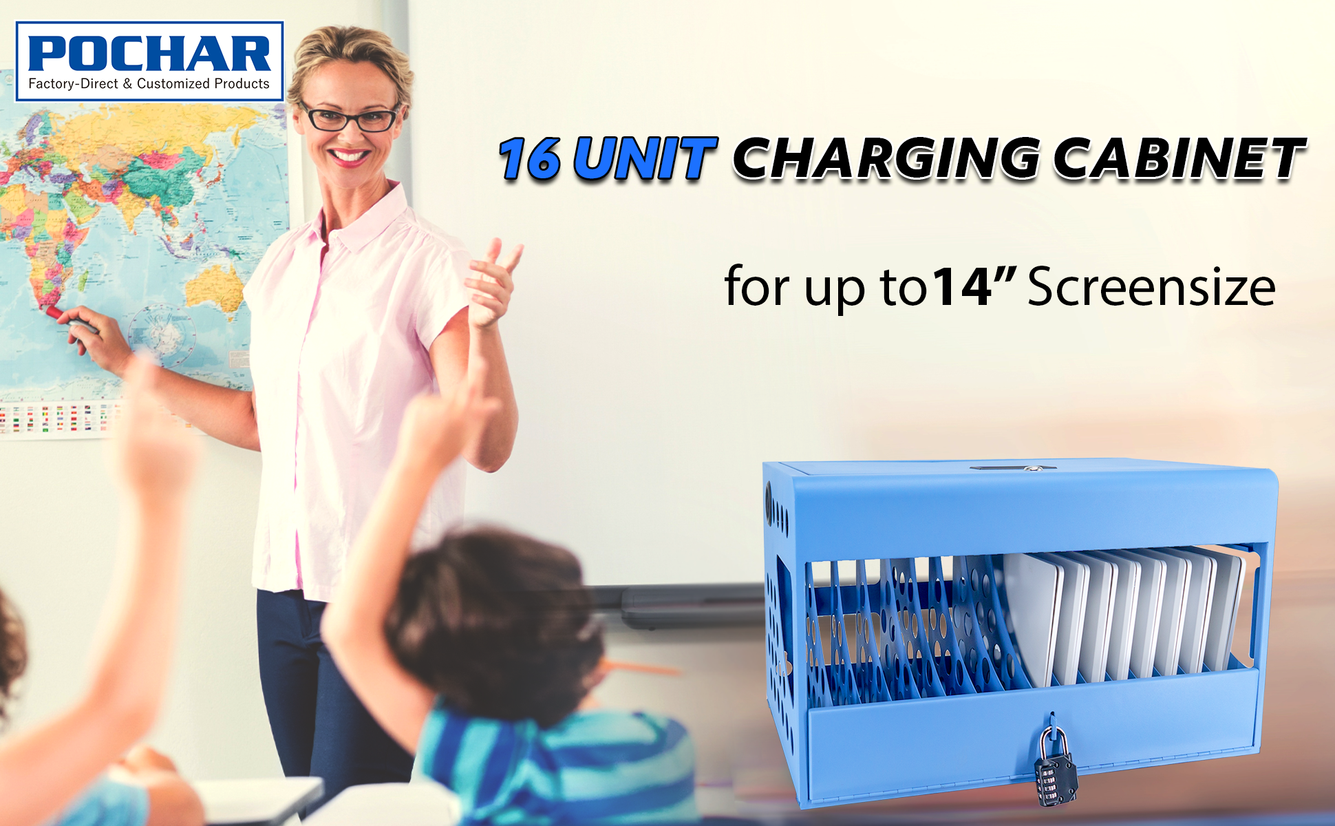 POCHAR-CCB16S-16-Device-Charging-Cabinet-with-Lock-Chromebook-Charging-Station-For-Classroom