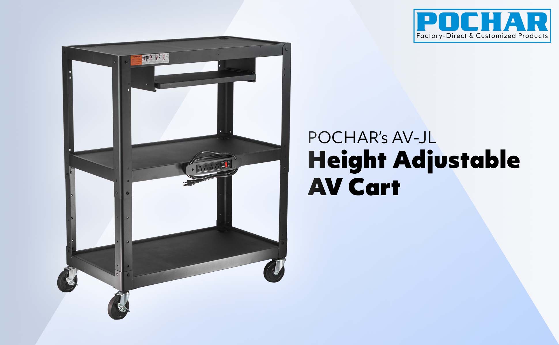 POCHAR-AVJL-Extra-Large-Steel-Cart-with-Keyboard-Tray-Steel-Audio-Visual-Cart-Metal-Presentation-Cart-Heavy-Duty-Projector-Cart