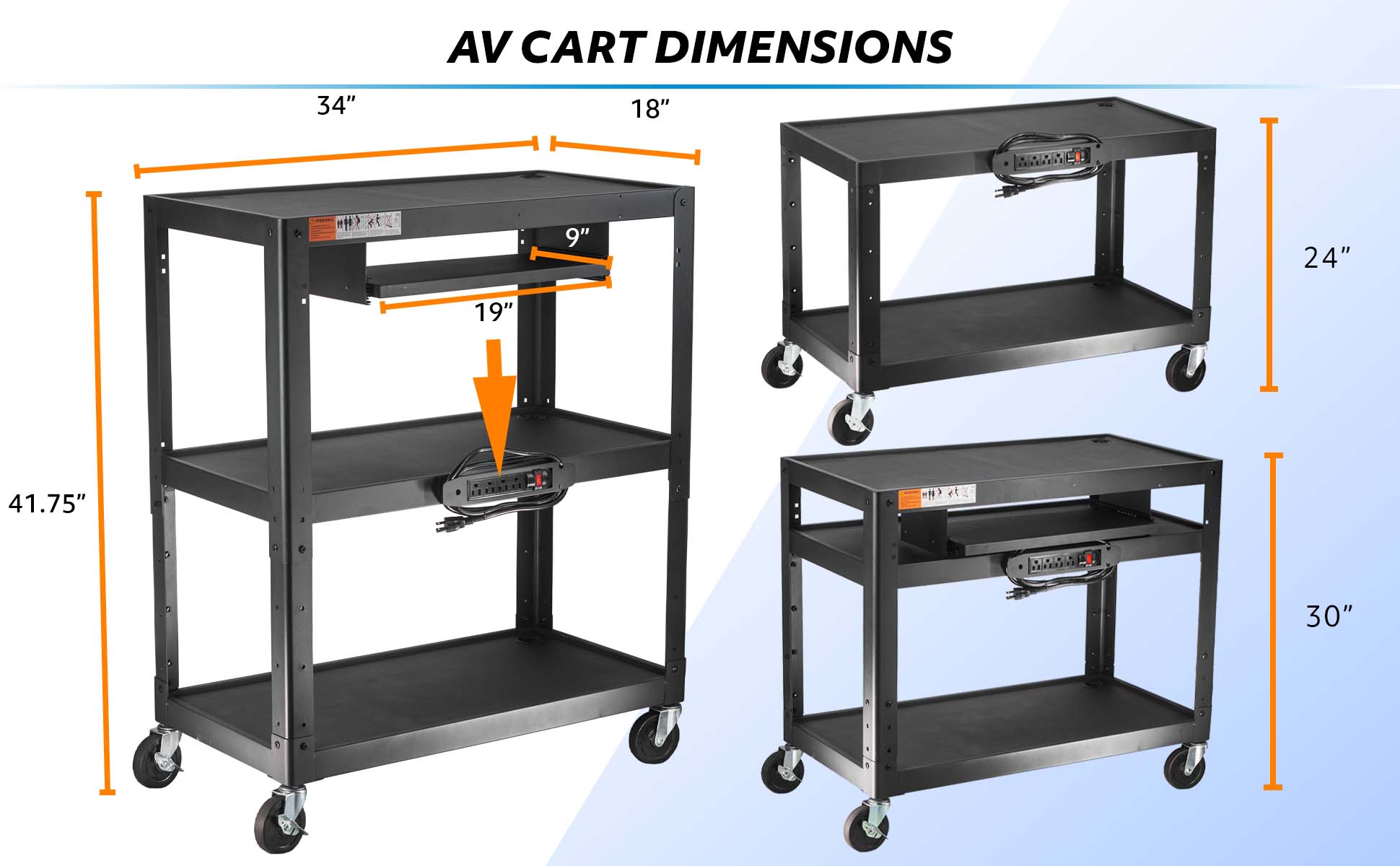 POCHAR-AVJL-Extra-Large-Steel-Cart-with-Keyboard-Tray-Steel-Audio-Visual-Cart-Metal-Presentation-Cart-Heavy-Duty-Projector-Cart