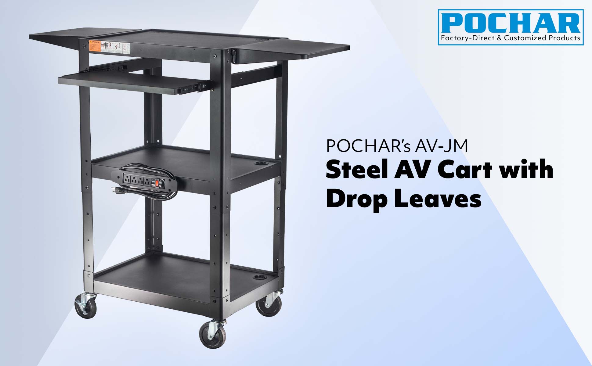 POCHAR-AVJM-Steel-Audio-Visual-Cart-with-Drop-Leaves-and-Keyboard Tray-Metal-Projector-Cart-Steel-Utility-Cart