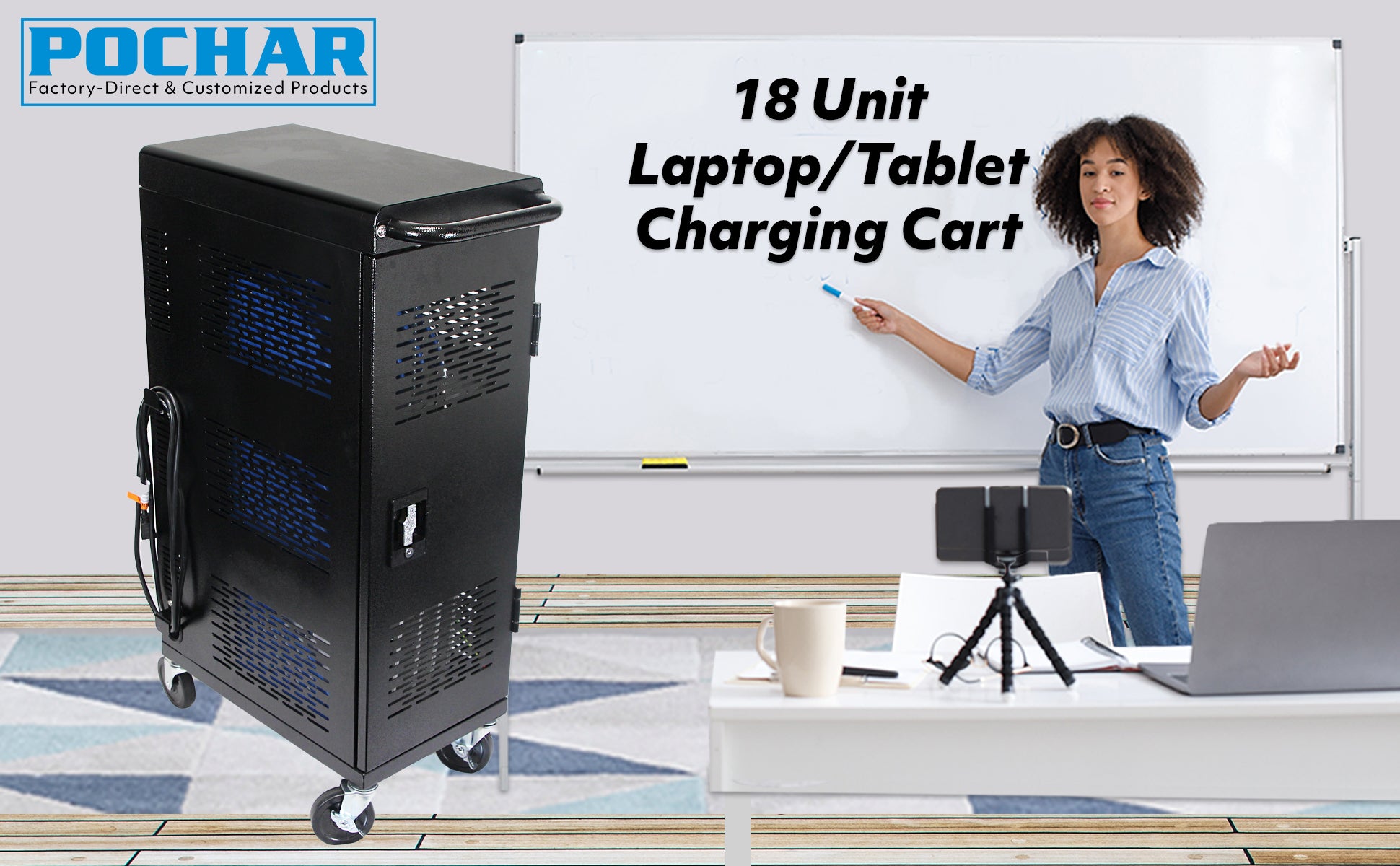 POCHAR-C18H-18-Device-Charging-Cart-Chromebook-Charging-Station-For-Classroom