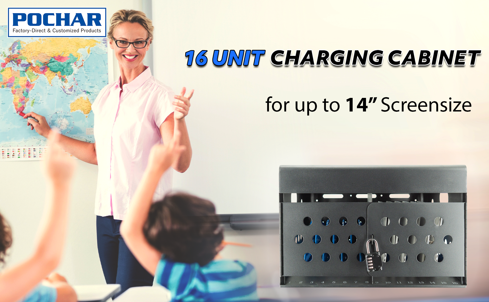 POCHAR-C16BH-16-Device-Charging-Cabinet-with-Lock-Chromebook-Charging-Station-For-Classroom