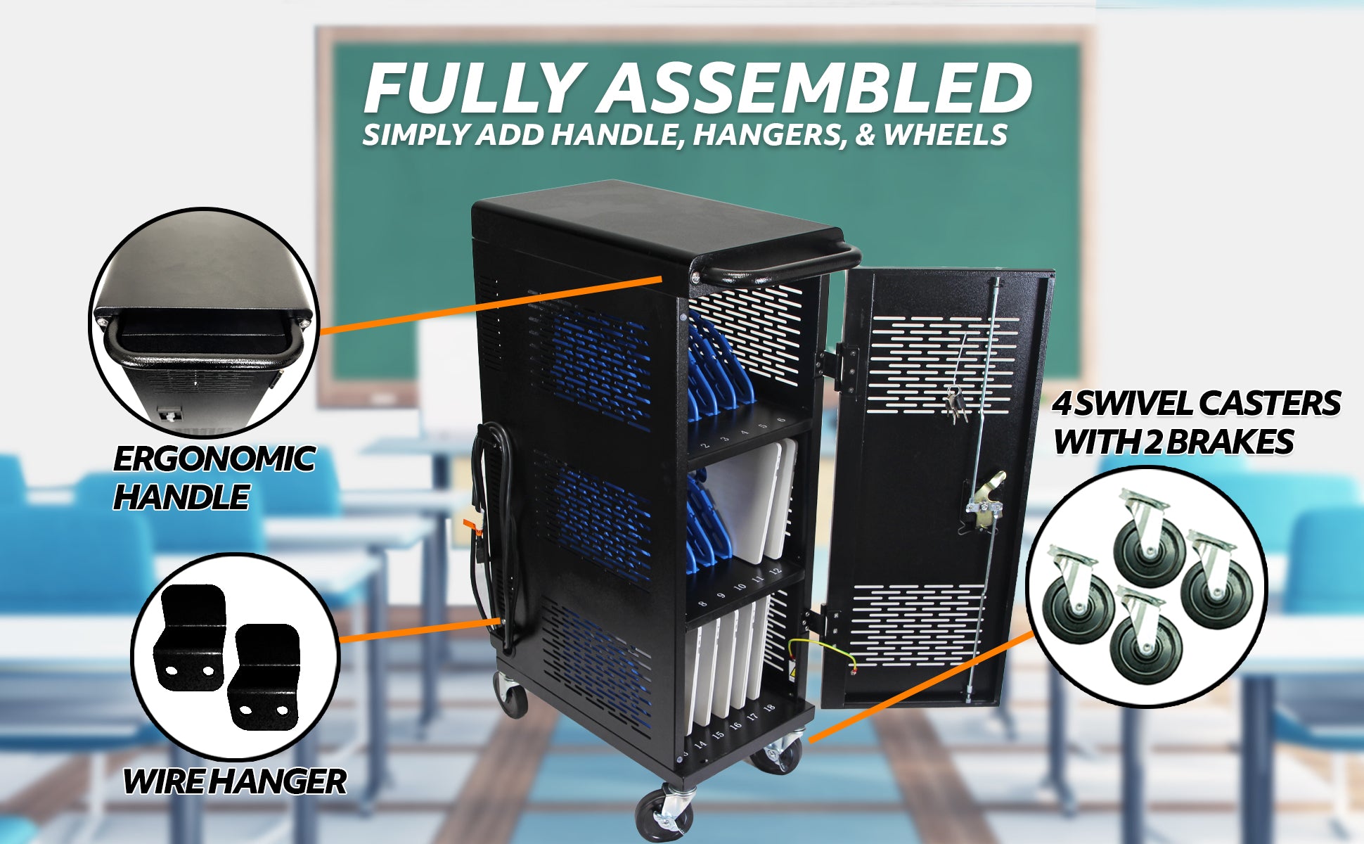 POCHAR-C18H-18-Device-Charging-Cart-Chromebook-Charging-Station-For-Classroom