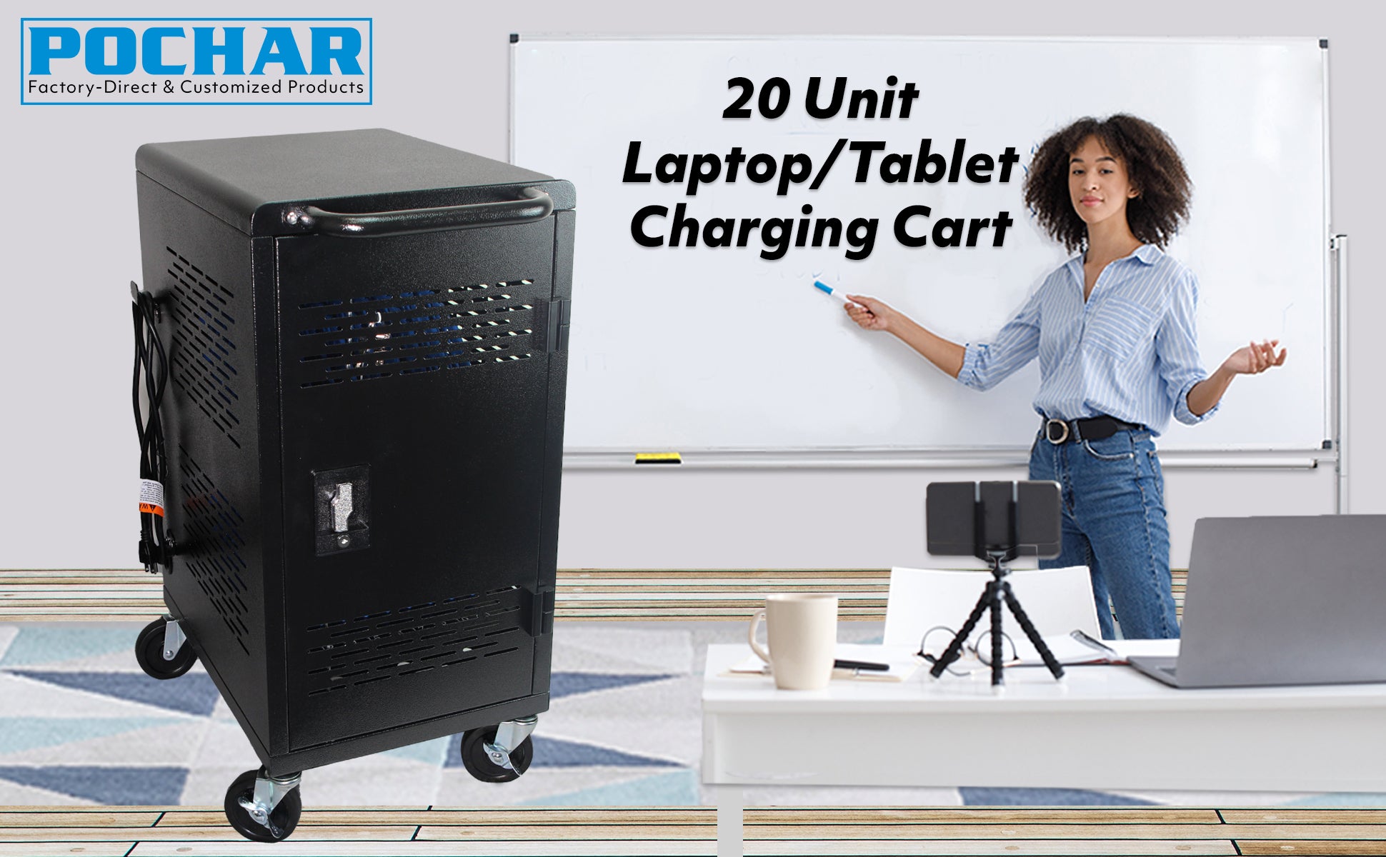 POCHAR-C20H-20-Device-Charging-Cart-Chromebook-Charging-Station-For-Classroom