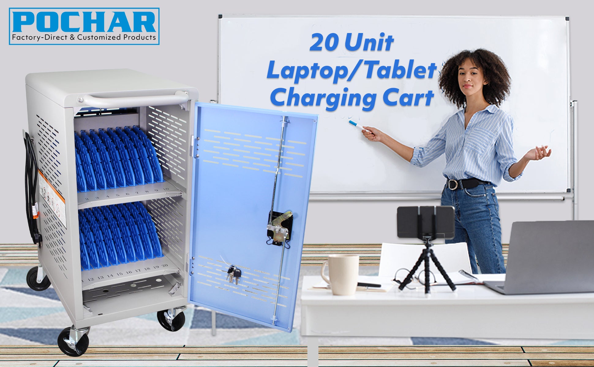 POCHAR-C20T-20-Device-Charging-Cart-Chromebook-Charging-Station-For-Classroom