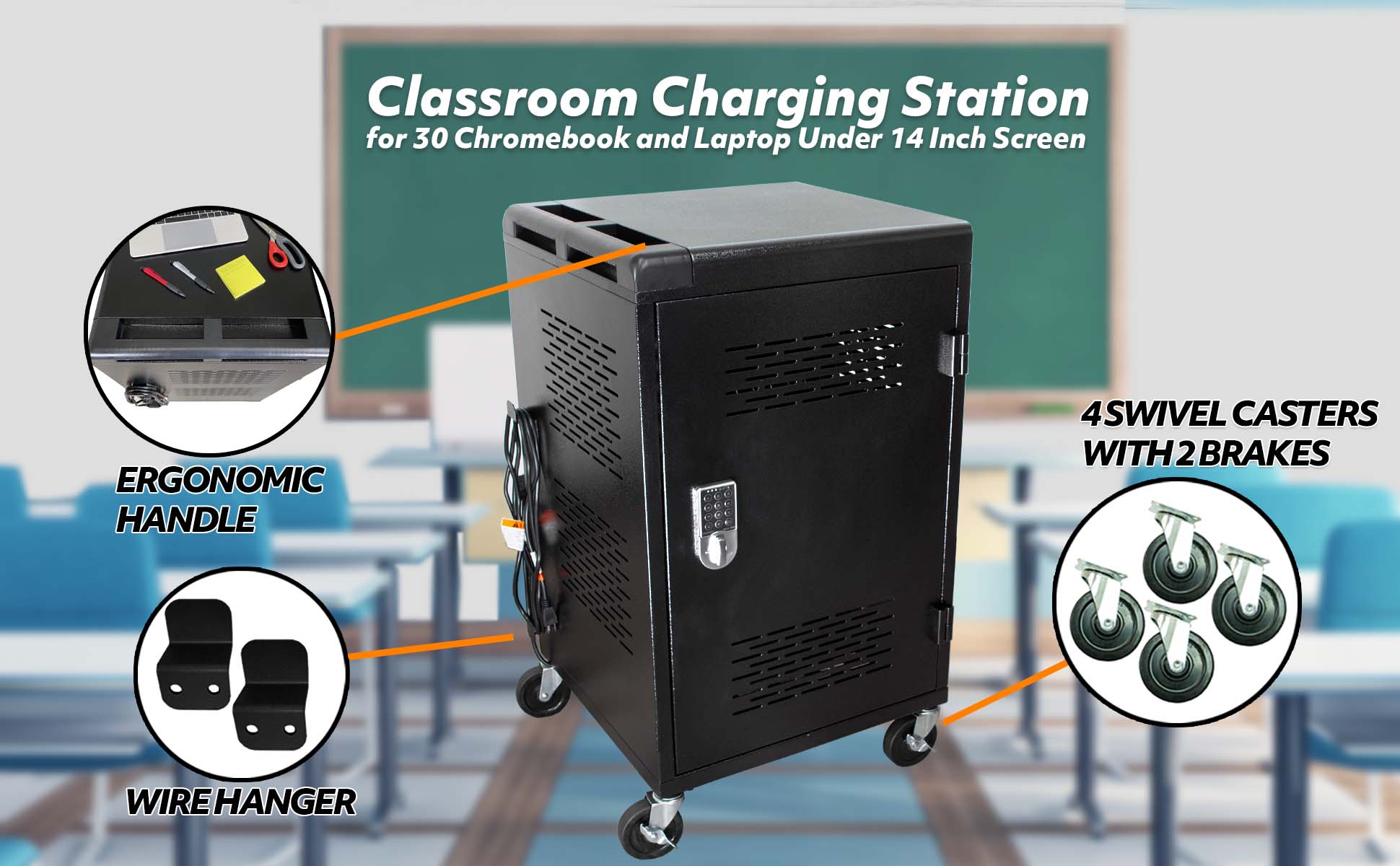 POCHAR-C30CH-30-Device-Charging-Cart-For-Chromebook-and-iPad-Chrombook-Charging-Cart-for-Classroom
