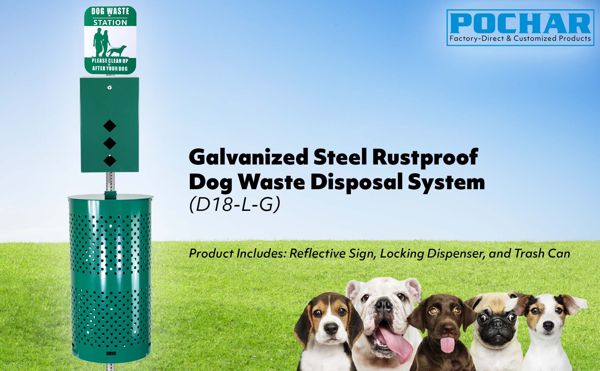 POCHAR-D18LG-Galvanized-Steel-Dog-Waste-Disposal-System-Pet-Poop-Station
