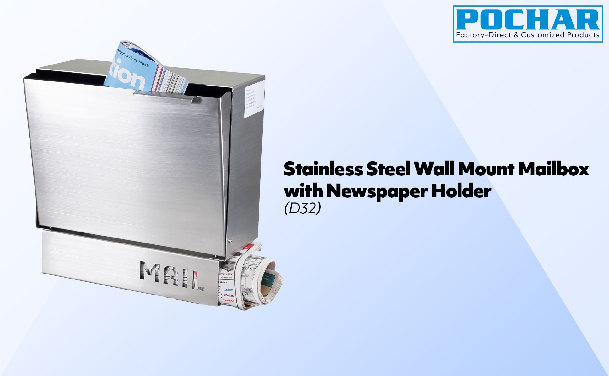 POCHAR-D32-Stainless-Steel-Mailbox-with-Newspaper-Holder-Stainless-Dropbox