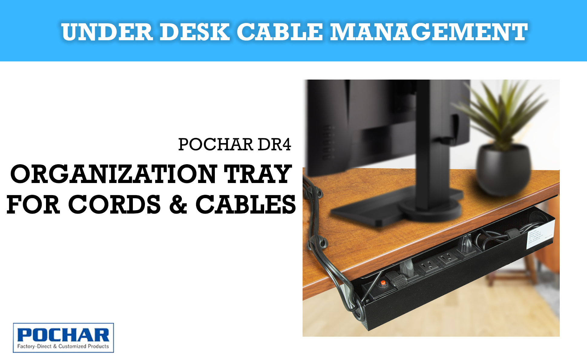 Under Desk Cable Management No Drill, Xpatee 16''Desk Cable Management,  Cable Management with Clamp for Desk Wire Management, Computer Cable Rack  for