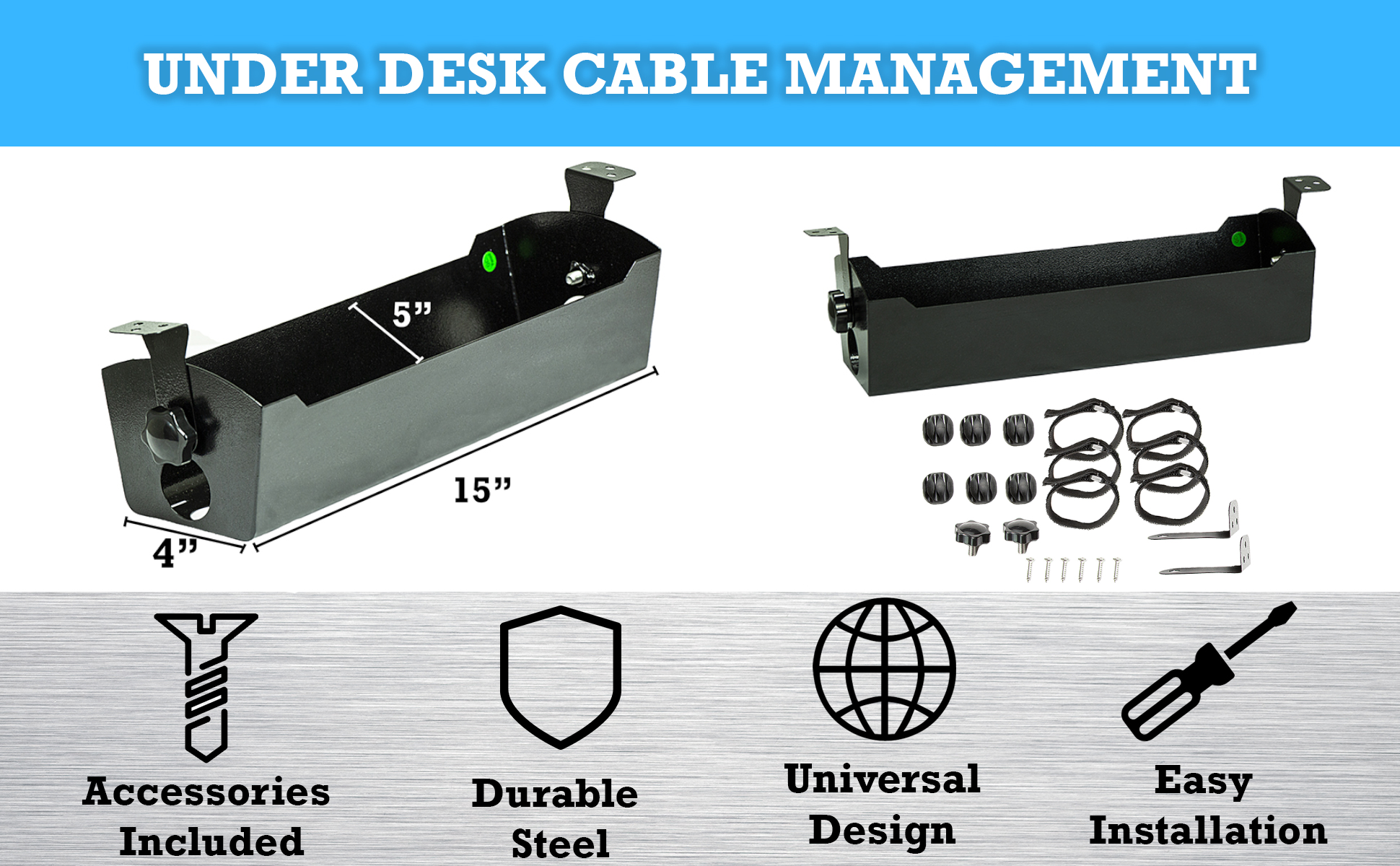 POCHAR-DR3-15-inch-Under-Desk-Cable-Management-Tray