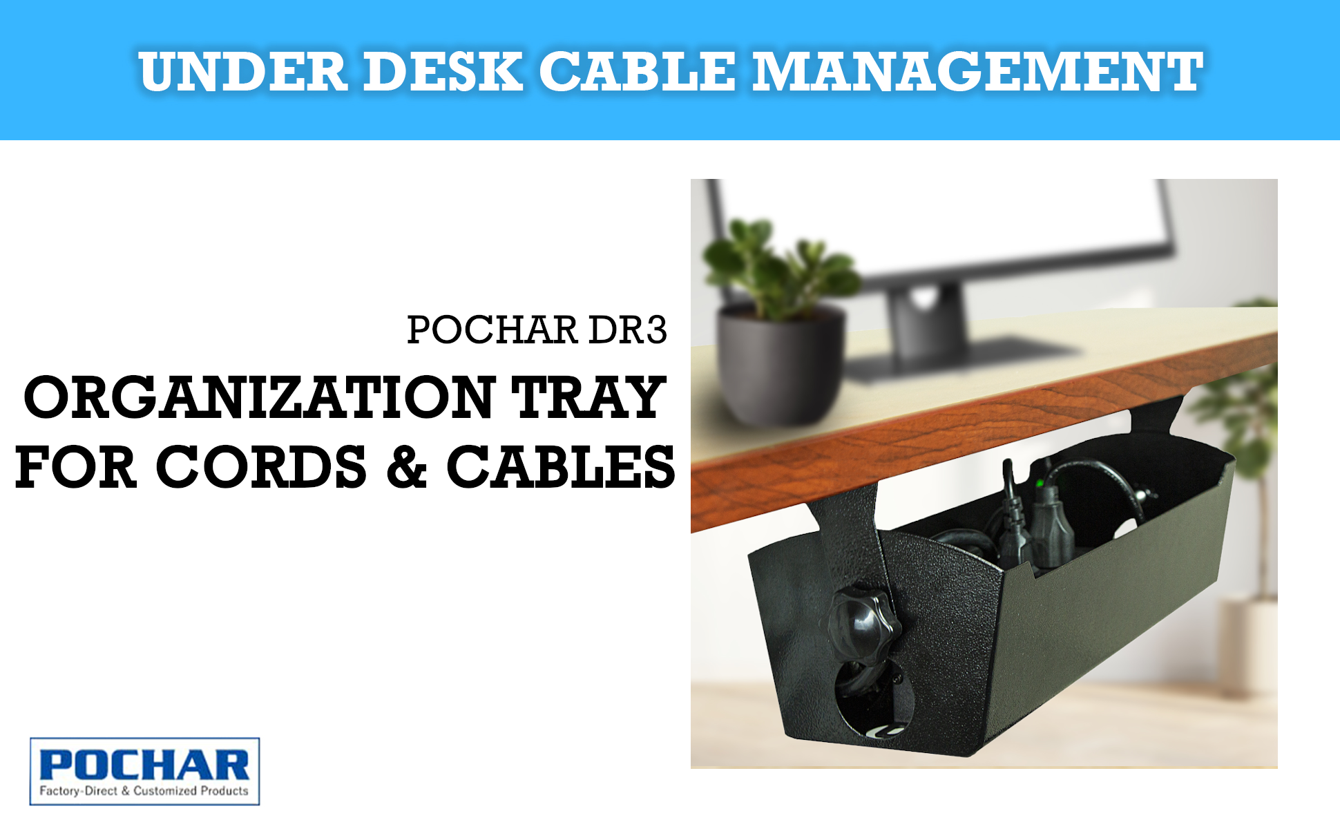 D-Line Cable Organizer Tray – reclaim wasted desk & floor space, manage  power strips and cable clutter.