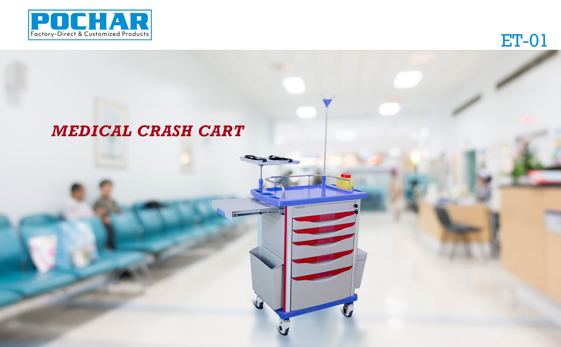 POCHAR-ET01-Emergency-Medical-Crash-Cart-with-Accessories