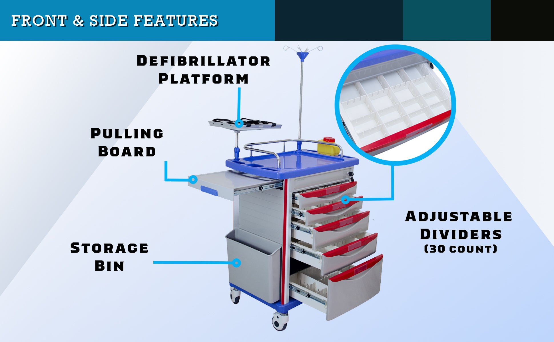 POCHAR-ET01-Emergency-Medical-Crash-Cart-with-Accessories