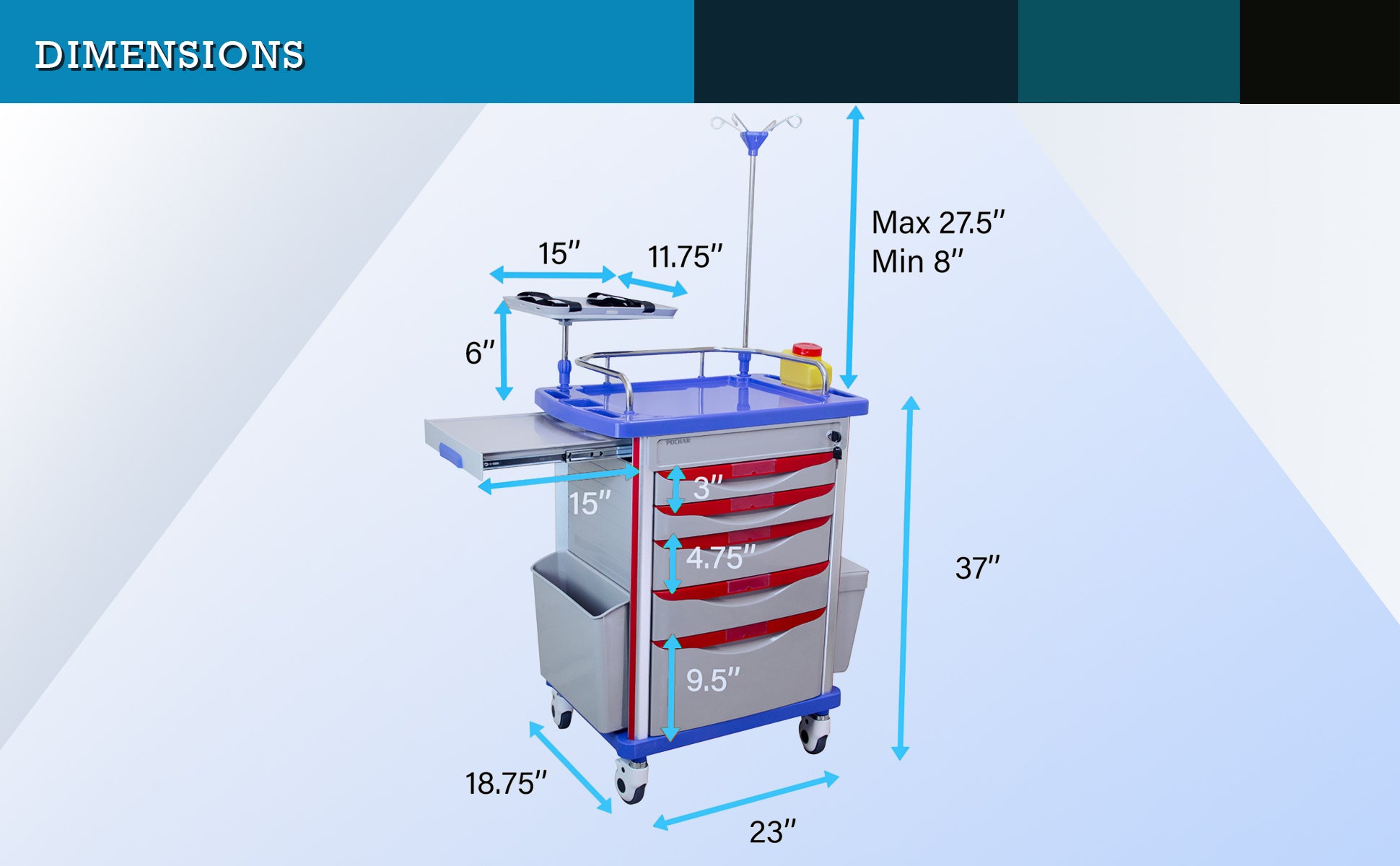 POCHAR-ET01-Emergency-Medical-Crash-Cart-with-Accessories