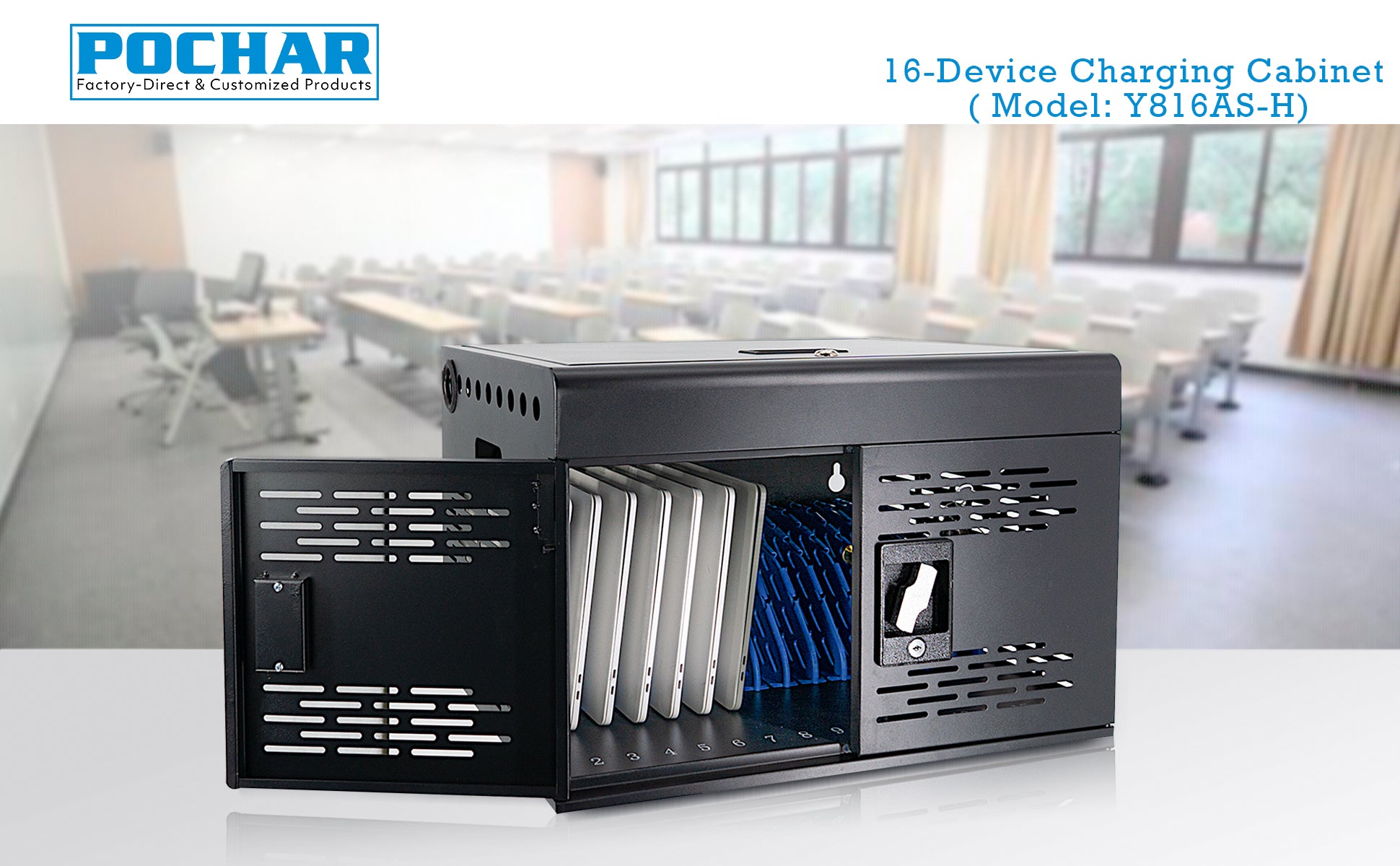 POCHAR-Y816ASH-Locking-Charging-Cabinet-for-16-Chromebook-iPad-Laptop