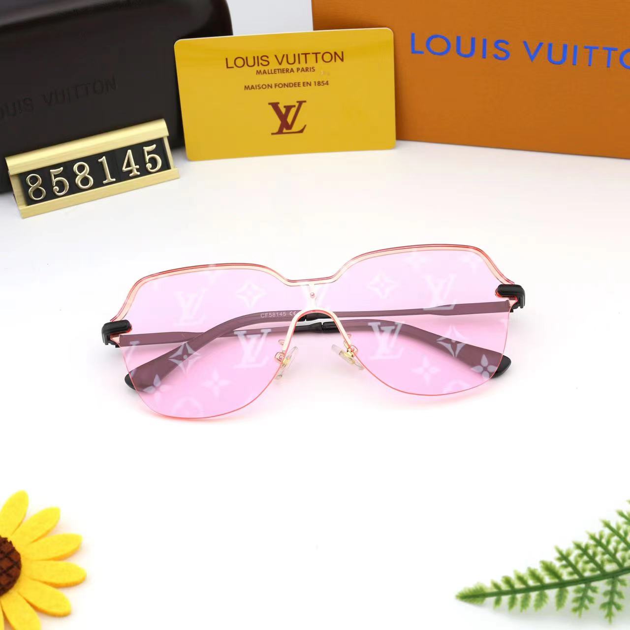 LV Louis Vuitton Letter Print Large Frame Sunglasses Men Women Beach Glasses