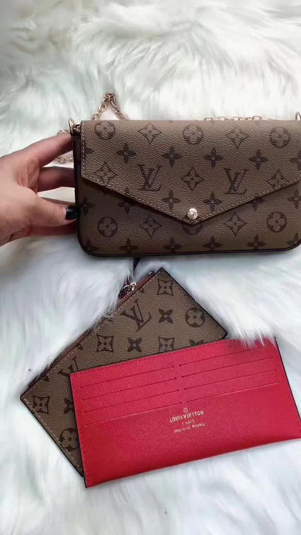 Louis Vuitton Women Leather Chain Crossbody Wallet Shoulder Bag