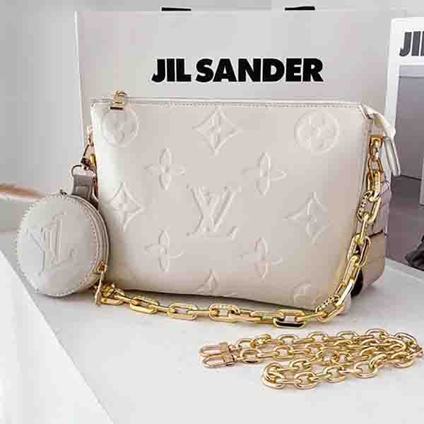 LV Louis Vuitton embossed letter logo two-piece chain cosmetic bag shoulder bag messenger bag