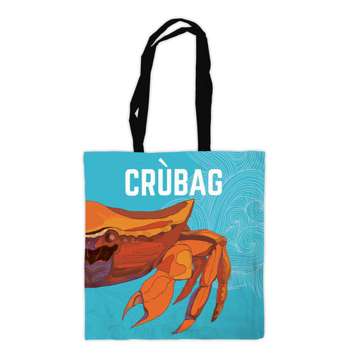 crubag Gaelic shopping tote back with stylised crab illustration and word crubag