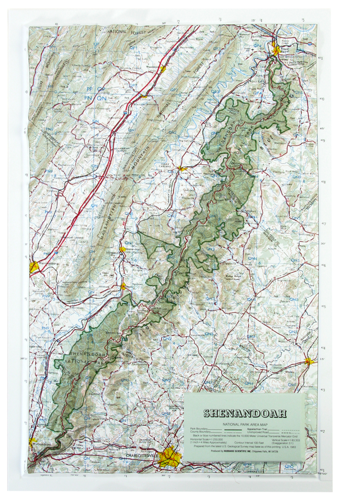 Shenandoah National Park Raised Relief Three Dimensional 3D Map