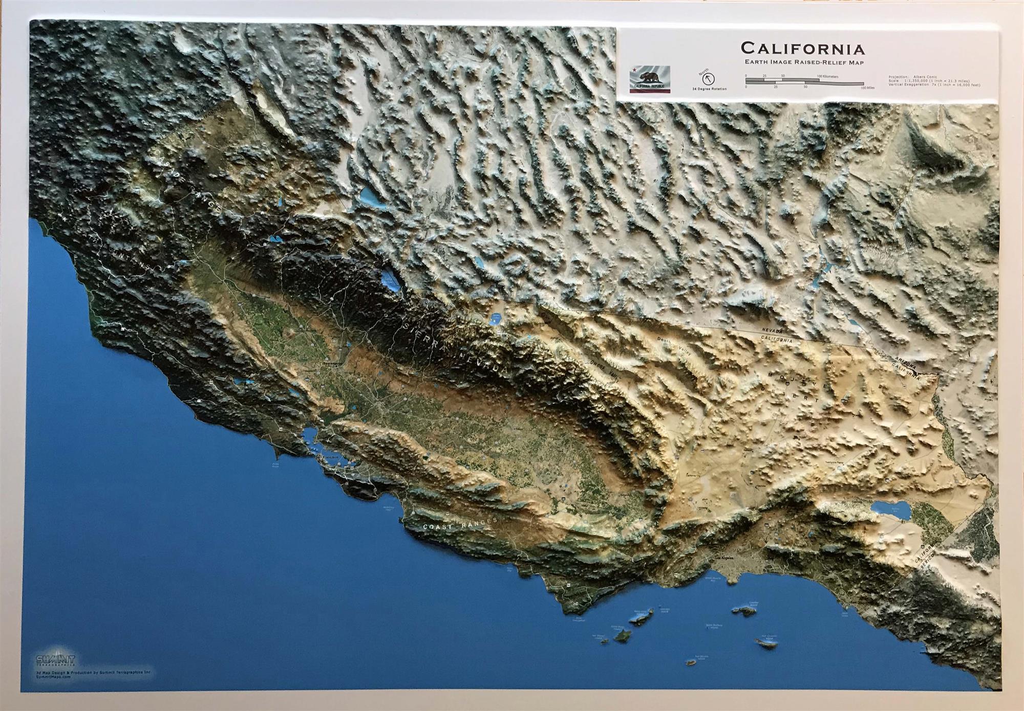 California State Three Dimensional 3d Raised Relief Map