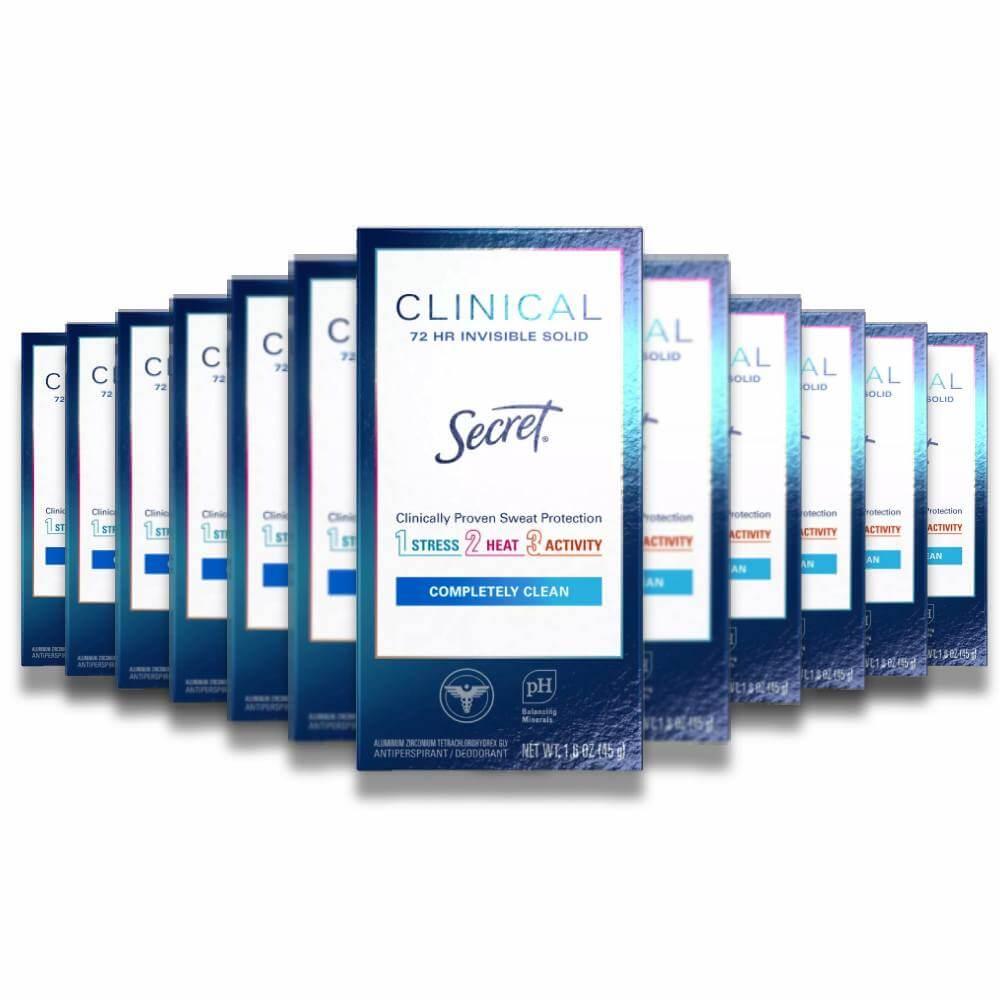 Secret Clinical Strength Invisible Solid Completely Clean Antiperspirant & Deodorant 1.6 Oz - 12 Pack