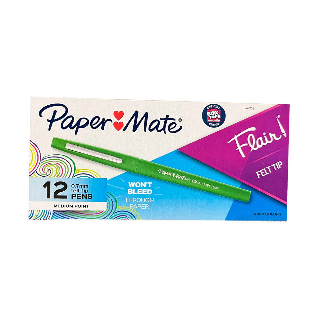 Paper Mate Flair Point Guard Felt Tip Marker Pens, Blue, 12/Pack, #MMPMFTMBL12