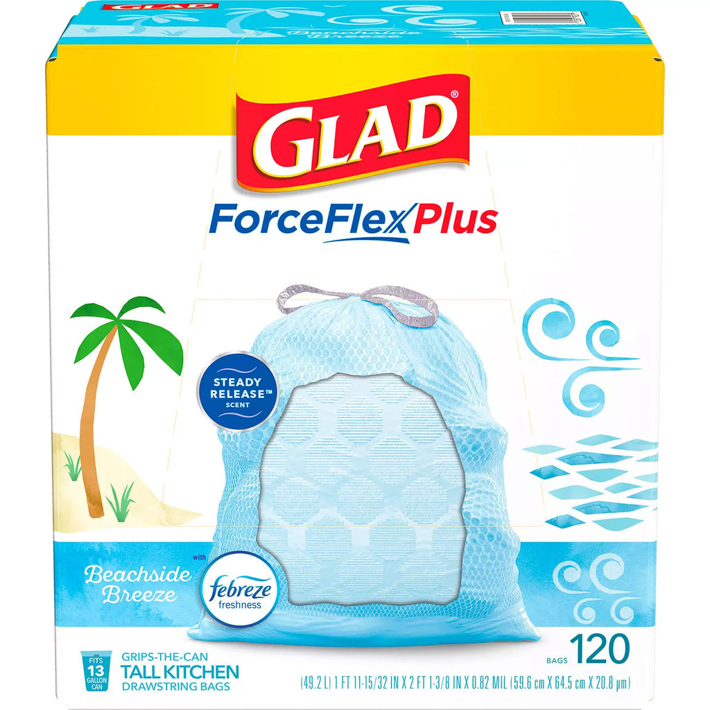 Glad ForceFlex with Febreze Gain Original Scent Tall Kitchen Drawstring Trash  Bags, 80 ct - City Market