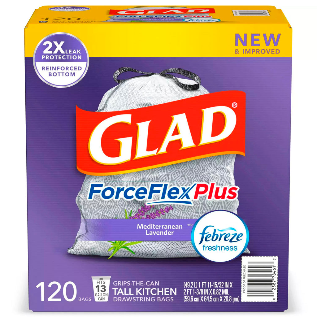 Glad ForceFlex with Febreze Gain Lavender Scent Tall Kitchen Drawstring Trash  Bags, 80 ct - Fry's Food Stores