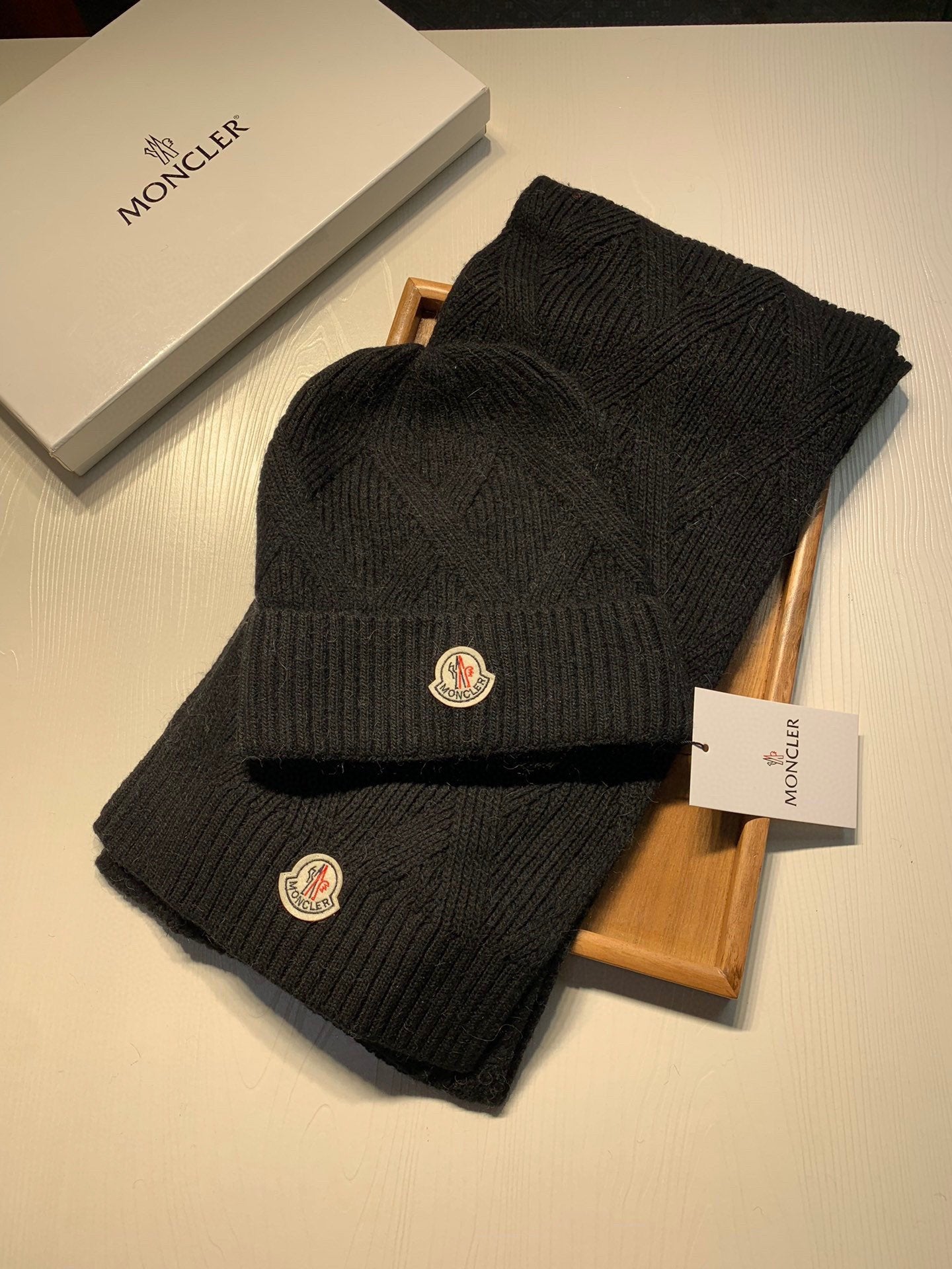 Moncler Warm Knit Hat Scarf Set fashionable women's men's winter Crochet Cotton wool hat sca