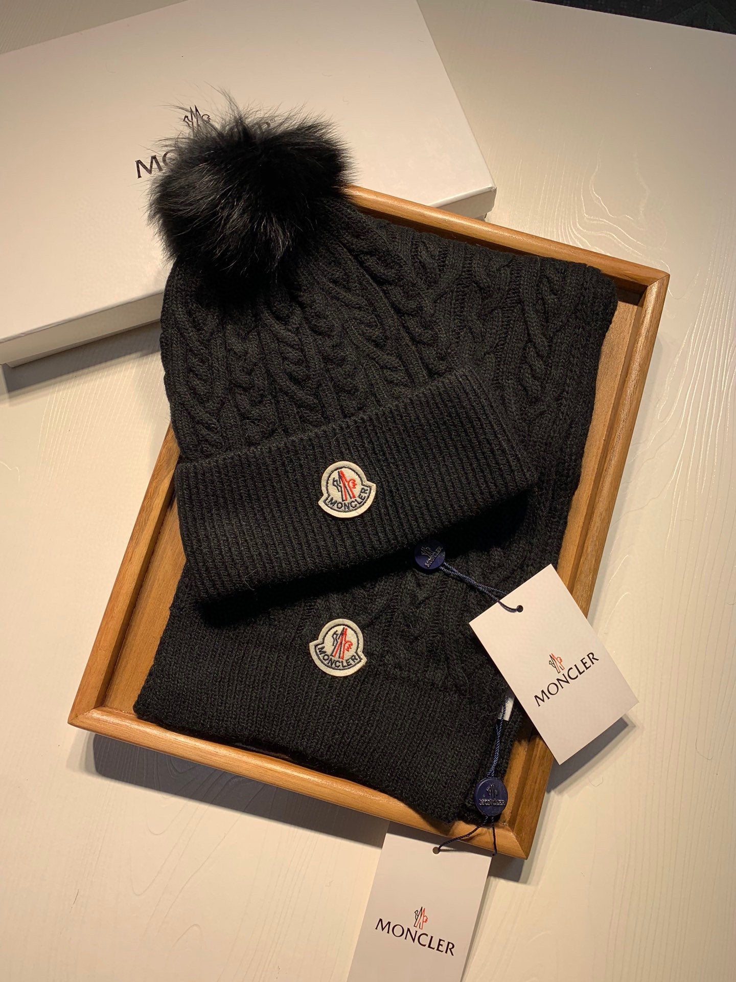 Moncler Warm Knit Hat Scarf Set fashionable women's men's winter Crochet Cotton wool hat sca