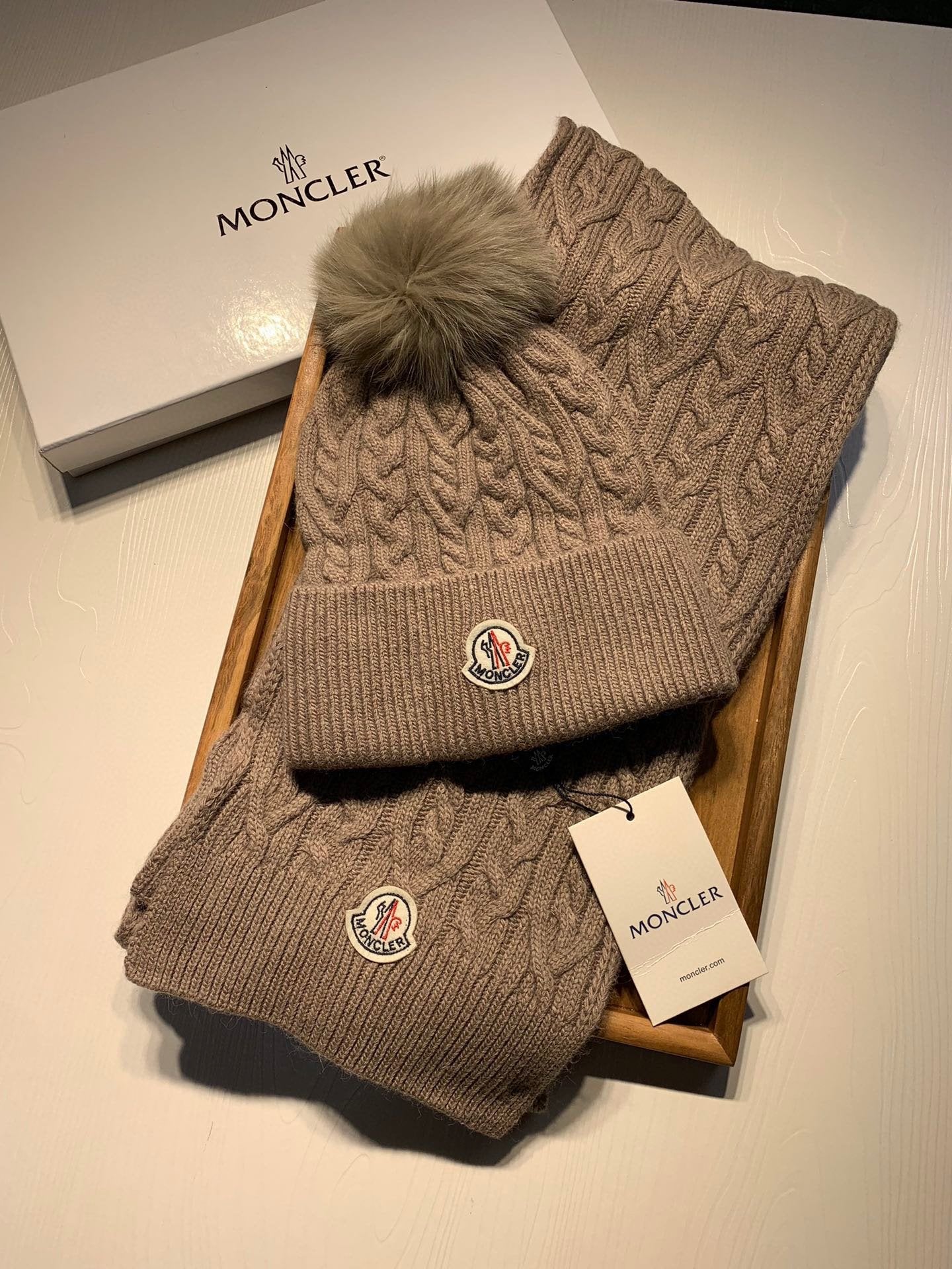 Moncler Warm Knit Hat Scarf Set fashionable women's men's winter Crochet Cotton wool hat sca