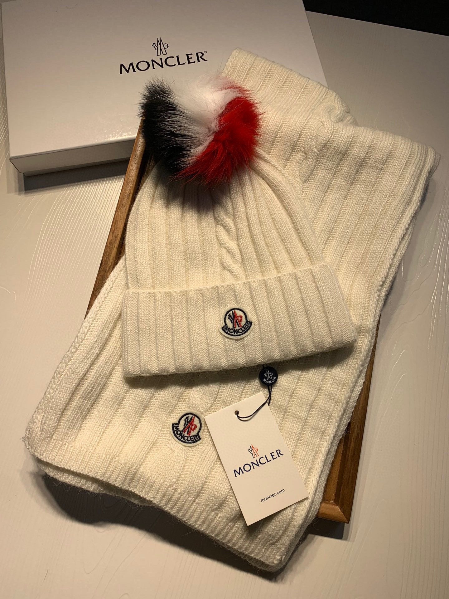 Moncler Warm Knit Hat Scarf Set fashionable women's men's winter Crochet Cotton wool hat sca