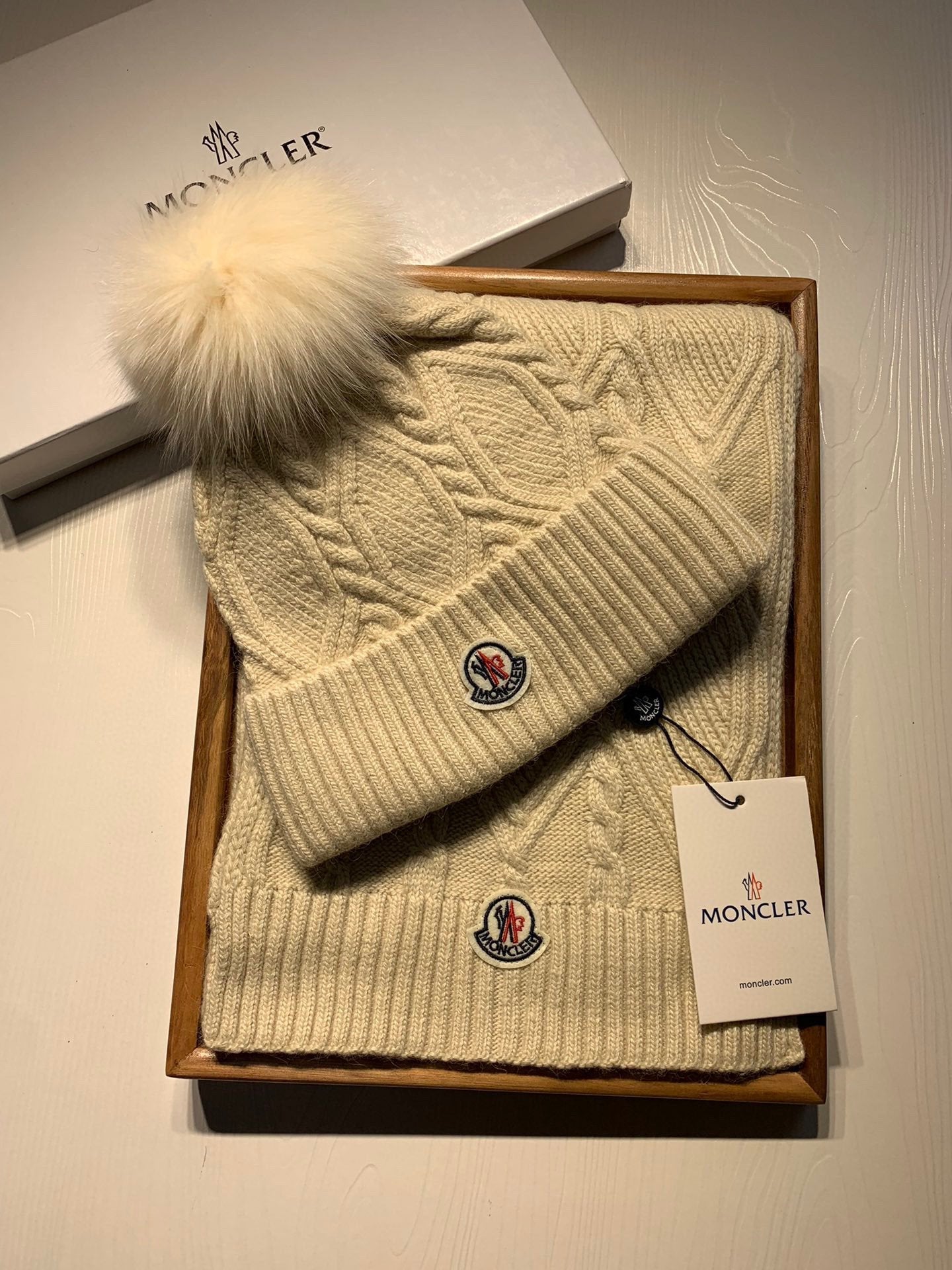 Moncler Warm Knit Hat Scarf Set fashionable women's men's winter Crochet Cotton wool hat sca