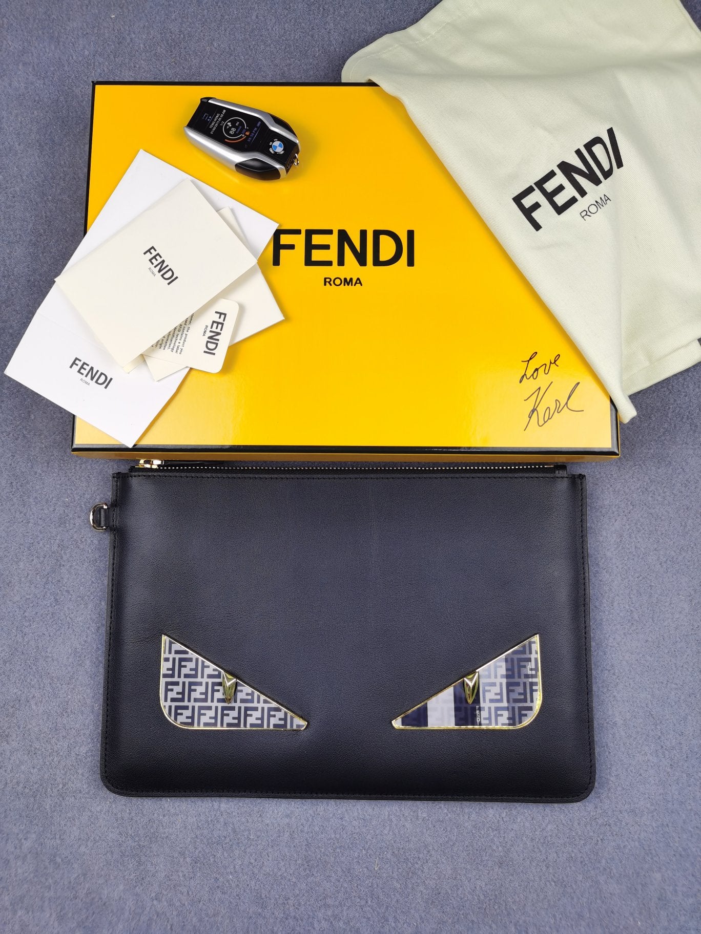 Fendi Woman Men Envelope Clutch Bag Leather File Bag Tote Handbag 30cm