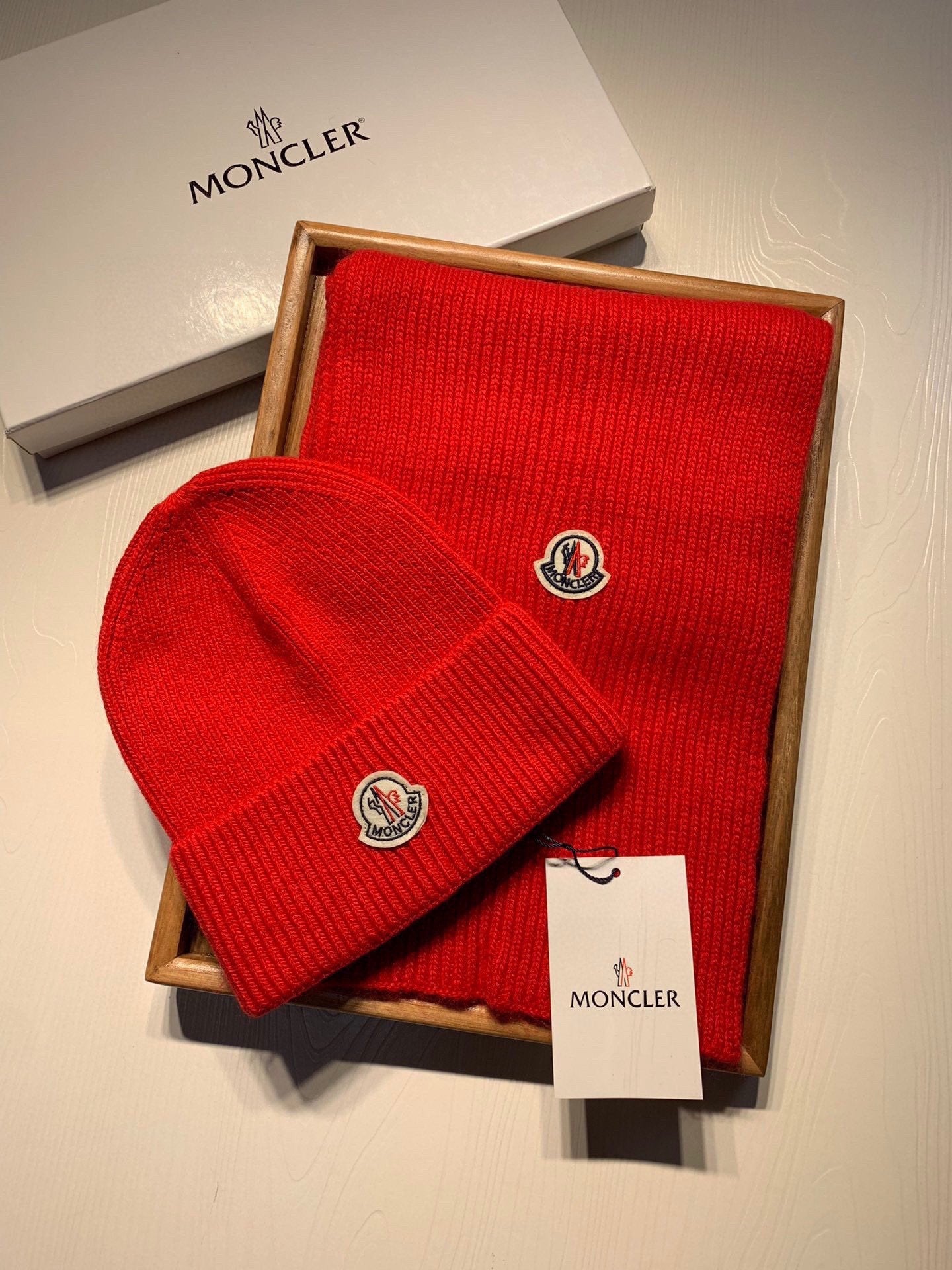 Moncler Warm Knit Hat Scarf Set fashionable women's men's winter Crochet Cotton wool hat sca