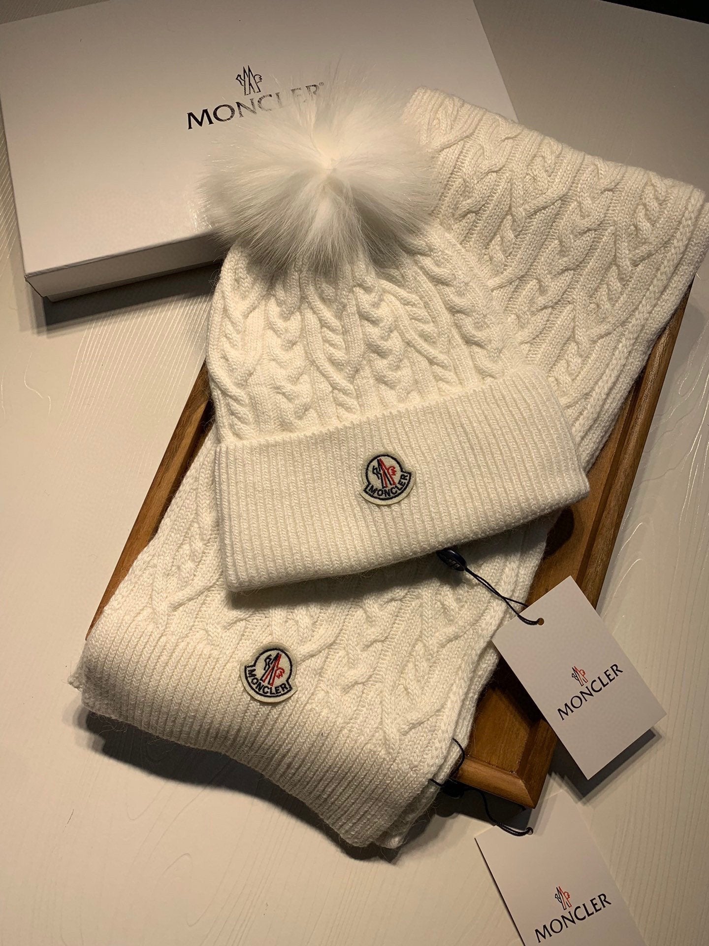 Moncler Warm Knit Hat Scarf Set fashionable women's men's winter Crochet Cotton wool hat sca