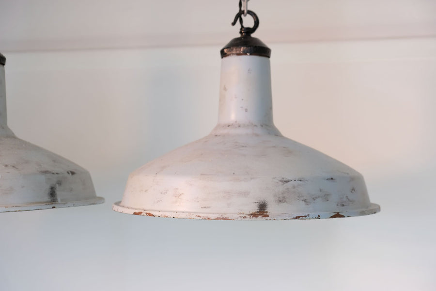 Pair Of Vintage Simplex industrial circular pendant lights