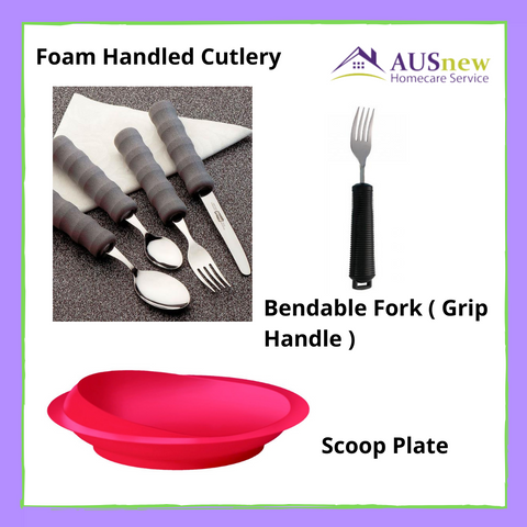 Foam Handled Cutlery, Bendable Grip, Scoop Plate | Ausnew Home Care |  NDIS registered provider | Age Care | Disability