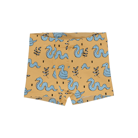 gelbe Kinderboxershorts mit blauen Schlangen